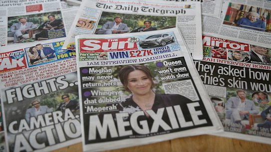 Press coverage of the interview between Oprah Winfrey and Prince Harry and Meghan, the Duchess of Sussex.
