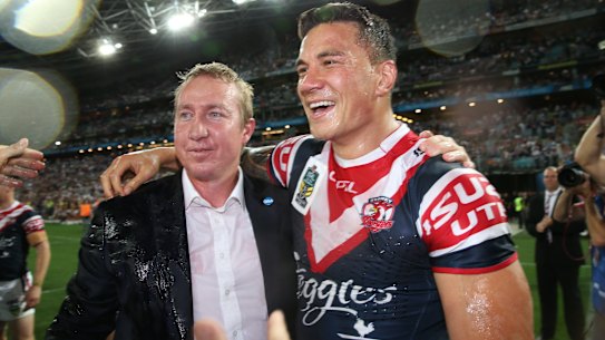 Getting the band back together ... Sonny Bill Williams and Trent Robinson after the 2013 grand final.