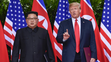 Kim Jong-un with Donald Trump at the June summit in Singapore.