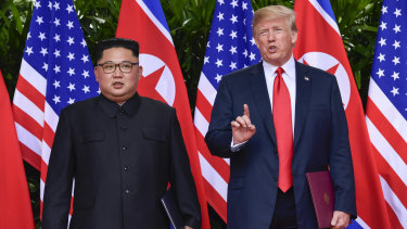 Kim Jong-un with Donald Trump at the June summit in Singapore.