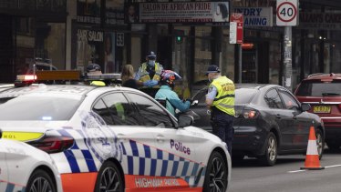 The police road block on Enmore Road.