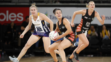 New season: Ashleigh Brazill in action for the Magpies in round one of the Super Netball.