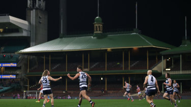 Geelong and the Brisbane Lions play in front of a near-empty SCG on Thursday.