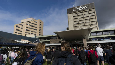 Students at UNSW protest the new trimester system on 26 June, 2019.  