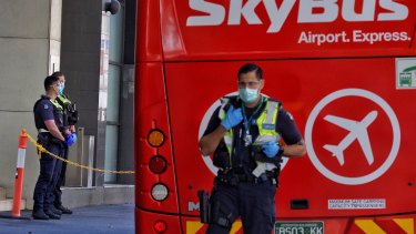 The SkyBus being used to transport people from the Holiday Inn to the Pullman Hotel. 