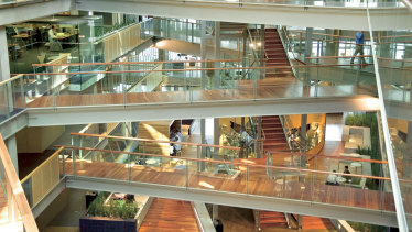 An internal view of NAB's headquarters in the Docklands. 