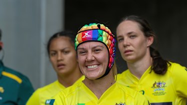 Sharni Williams will wear special rainbow headgear at the Tokyo Olympics. 
