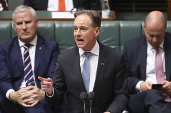 Sekretarz ds. Zdrowia Greg Hunt podczas zadawania pytań w środę.