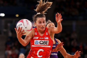 Sydney Swifts captain Maddy Proud in their round 14 win against the Queensland Firebirds.