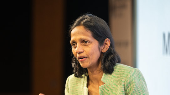 Macquarie CEO Shemara Wikramanayake speaking at the Infrastructure Partnerships Australia conference in Sydney.