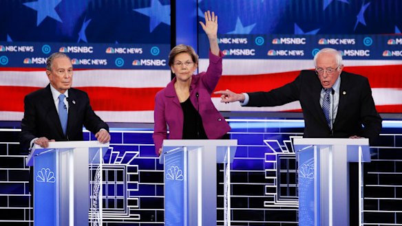 From left: Michael Bloomberg, Elizabeth Warren and Bernie Sanders during the debate.
