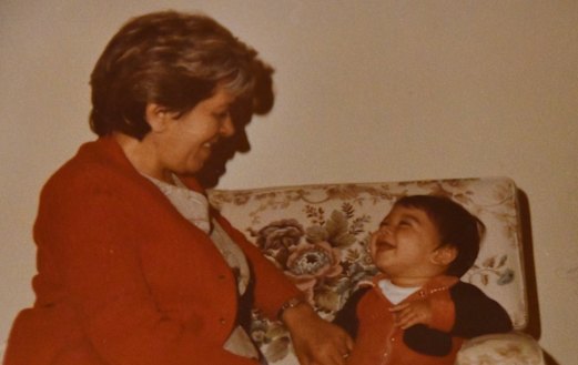 Hinda Preiss showering grandson Benjamin with attention.