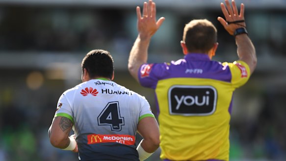 Joey Leilua is sent to the sin bin.