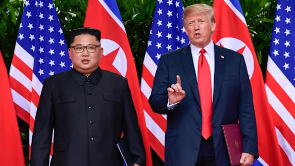 Kim Jong-un with Donald Trump at the June summit in Singapore.