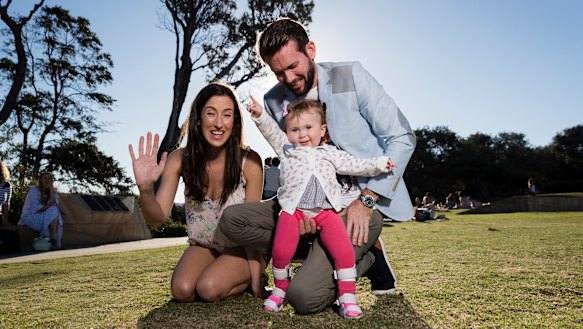 Bethan and Johnny McElwee with their daughter Aviana who has SMA1 and is undergoing Spinraza treatment.