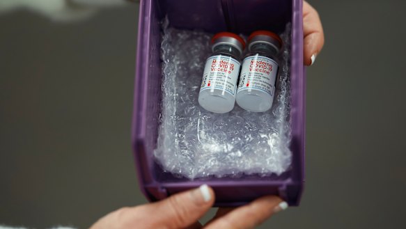 Vials of the Moderna COVID-19 vaccine.