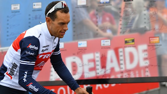 Getting set: Richie Porte at the start line on stage six of the Tour Down Under.