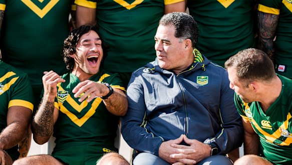 Infectious laugh: Johnathan Thurston entertains the troops in Kangaroos camp.