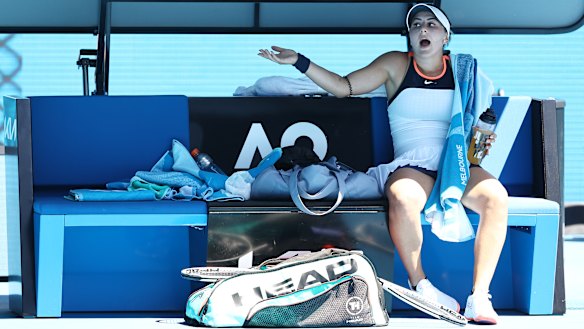 Bianca Andreescu during her second round loss to Su-Wei Hsieh on Wednesday.