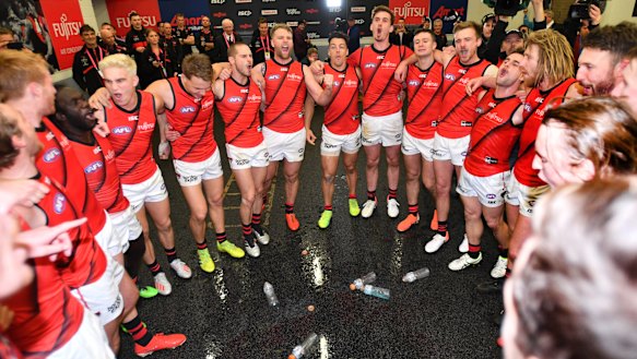 See the Bombers fly up: Celebrating the round 18 win against Adelaide.