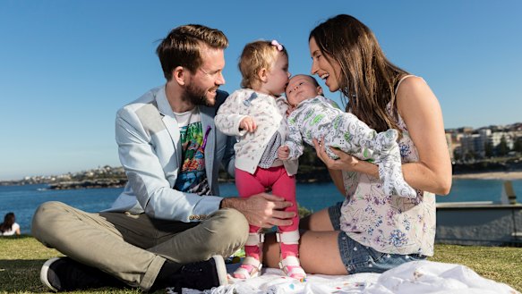 Aviana, with parents Johnny and Bethan McElwee and brother Hugo, on Sunday. 