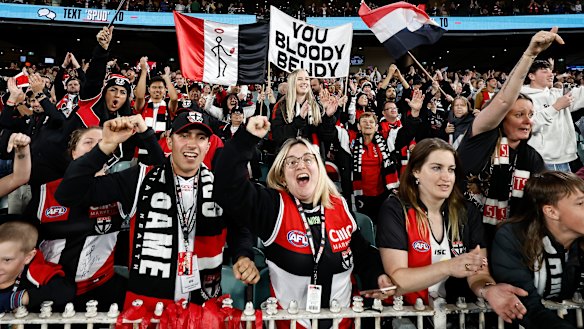 St Kilda fans at the MCG for their side’s clash with Collingwood earlier this year.