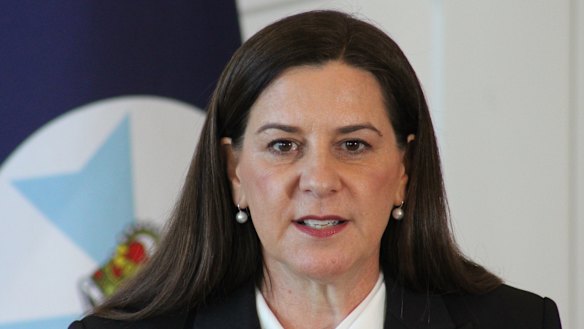 Deb Frecklington speaks at 1 William Street in Brisbane on Wednesday. 