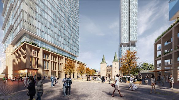 An artist's impression of the Anglican Church's development plans for St John's Anglican Cathedral in Parramatta.