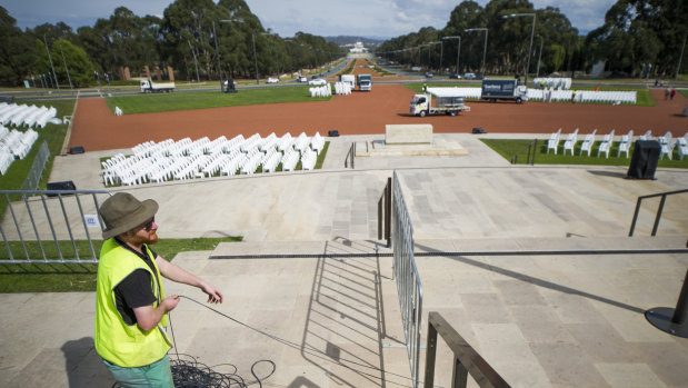 Nick Cossart is among about 150 staff and volunteers preparing the Australian War Memorial for Anzac Day.