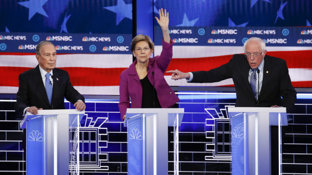 From left: Michael Bloomberg, Elizabeth Warren and Bernie Sanders during the debate.