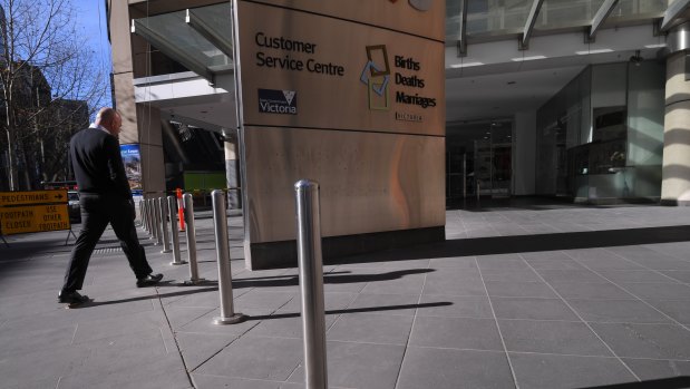 The Victorian Births, Deaths and Marriages office in Collins Street has been closed since the start of the pandemic. 