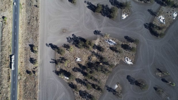 A drone's view of land-clearing on a property near the Newell Highway in northern NSW in 2017.