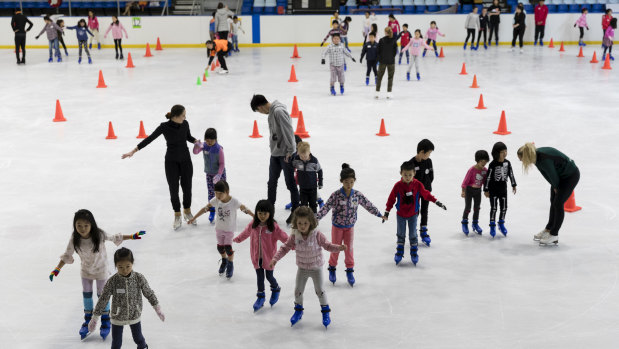 Children skating at Macquarie Ice Rink on Thursday.