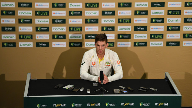 Glare of the spotlight: Tim Paine addresses the media in Adelaide, where he will be the face of an Australian team reinventing themselves in front of a home audience.