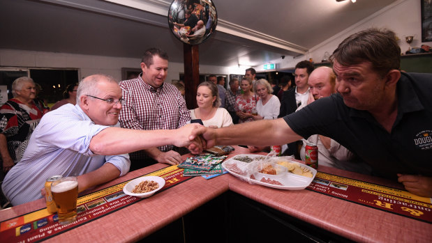 Politics in the pub: Scott Morrison at Cloncurry Bowls Club on Thursday night.