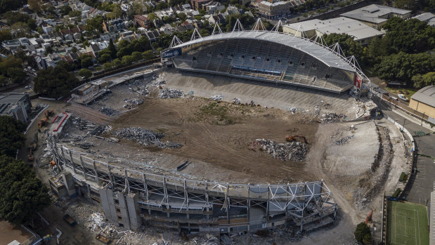 The demolition of Allianz Stadium at Moore Park in April 2019. 