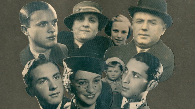 A montage of photos Sarah donated to the Jewish Holocaust Centre of her family before the war. Rear from left: Brother Gidal, mother Estera, Sarah and father Aron. Front: Brother Julek, sister Zosia, Zosia's son Misza and husband Ziamka Buszmac.  