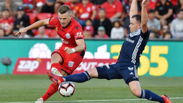Scott Galloway tangles with Victory's Leigh Broxham.