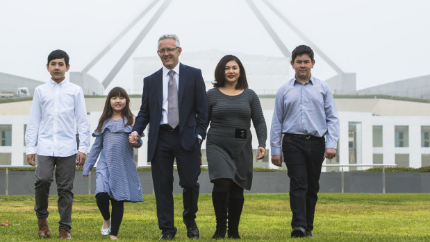 New Senator, David Smith with his children Eamonn, 12, Stella, 8 and Marcus, 14, and wife Liesl Centenera.  