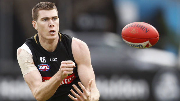 Pie in the sky: Collingwood forward Mason Cox appears unlikely to play again in 2019.
