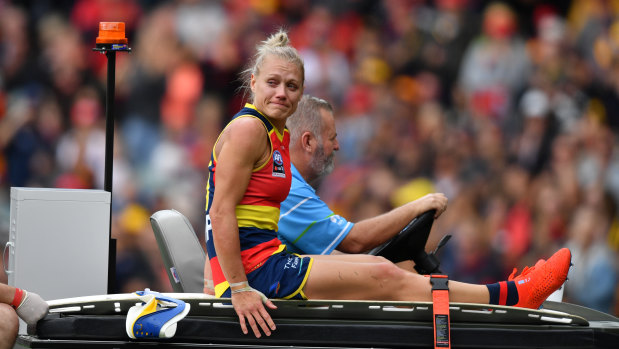 Erin Phillips starred for Adelaide in the AFLW grand final before being carried from the ground after suffering a knee injury.
