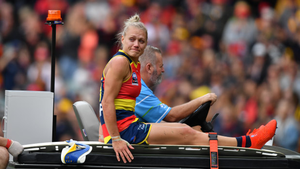 Erin Phillips starred for Adelaide before being carried from the ground after suffering a knee injury.