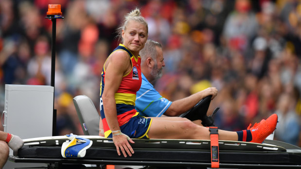 Erin Phillips starred for Adelaide in the AFLW grand final before being carried from the ground after suffering a knee injury.