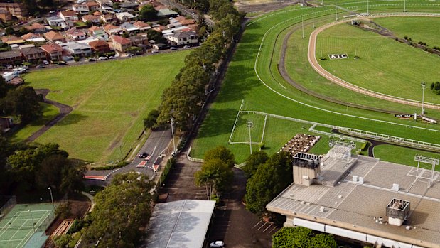An overhead view of the rezoned land (left) next to Canterbury Park Racecourse.