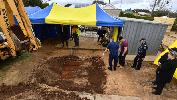 Excavation work at a South Australian property to recover the remains of Colleen Adams.