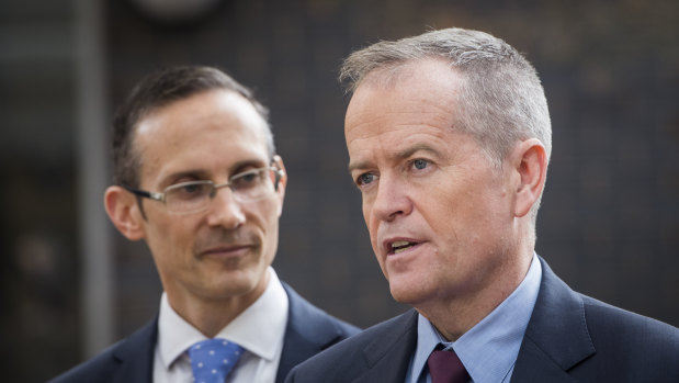 Opposition Leader Bill Shorten with Labor's shadow assistant treasurer Andrew Leigh.