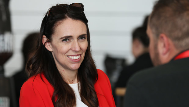 NZ Prime Minister Jacinda Ardern talks with delegates during the Labour Annual Conference at the Whanganui War Memorial Centre.