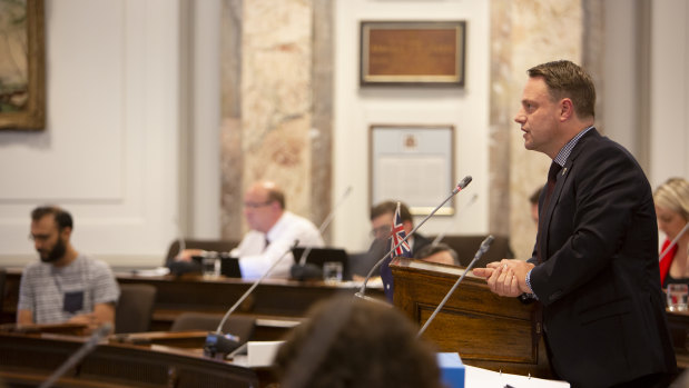 Lord mayor Adrian Schrinner in the council chambers on Tuesday.