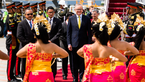Prime Minister Anthony Albanese arrives in Bali for the G20 summit.