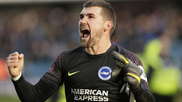 Like a glove: Mat Ryan was the hero in Brighton & Hove Albion's penalty-shootout quarter-final win over Millwall.